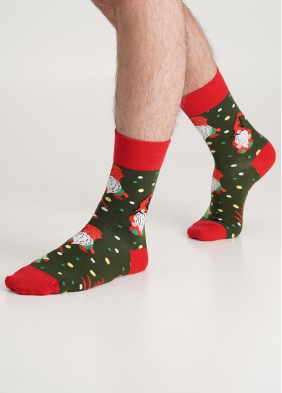Чоловічі шкарпетки з різдвяними гномами MS3 NEW YEAR (F) 2402 khaki (зелений)