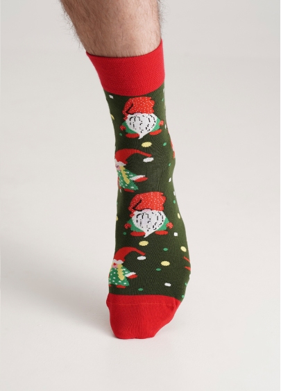 Чоловічі шкарпетки з різдвяними гномами MS3 NEW YEAR (F) 2402 khaki (зелений)