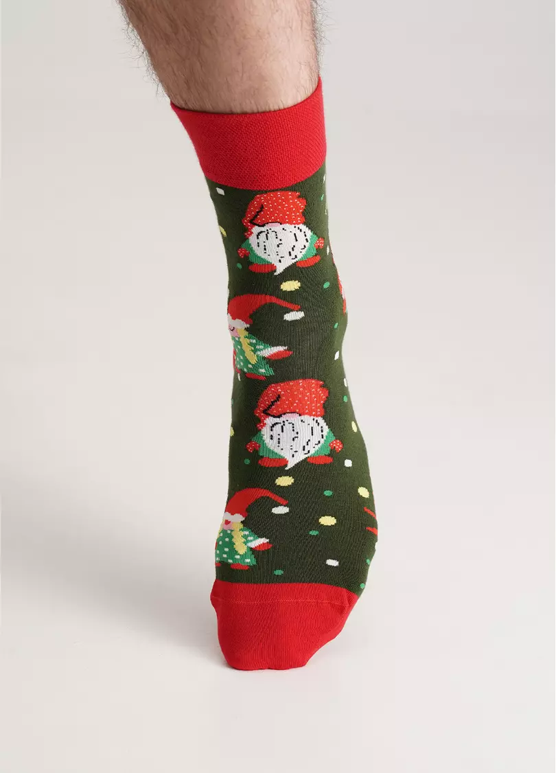 Мужские носки с рождественскими гномами MS3 NEW YEAR (F) 2402 khaki (зеленый)