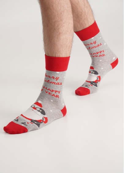 Чоловічі шкарпетки з Санта Клаусом MS3 NEW YEAR (F) 2404 light grey melange (сірий)