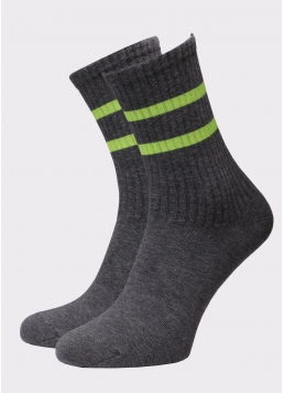 Высокие мужские носки MS3 SOFT NEON 002 dark grey melange/yellow (серый)