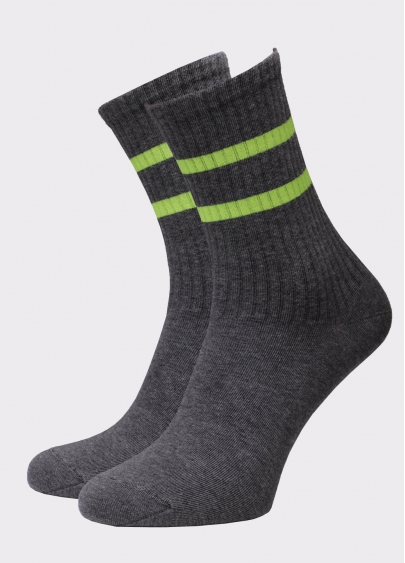 Високі чоловічі шкарпетки MS3 SOFT NEON 002 dark grey melange/yellow (сірий)