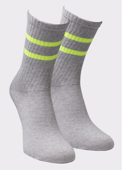 Высокие мужские носки MS3 SOFT NEON 002 light grey melange/yellow (меланж)