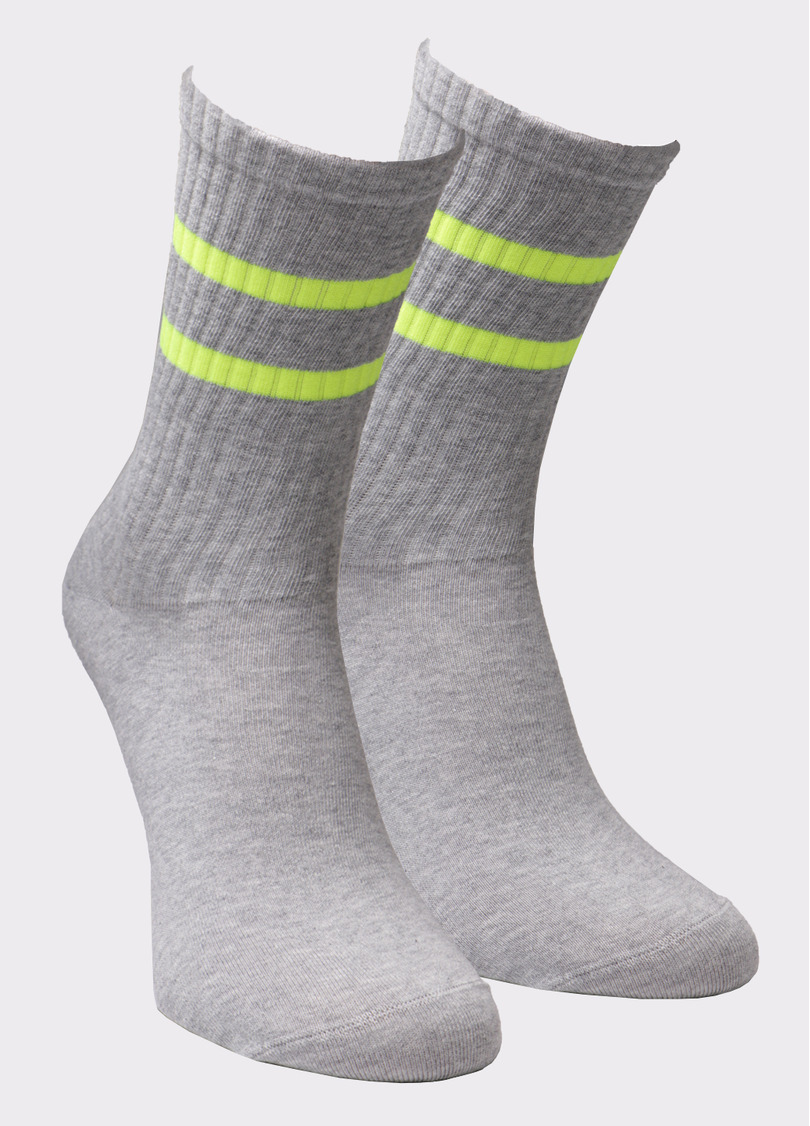 Высокие мужские носки MS3 SOFT NEON 002 light grey melange/yellow (меланж)