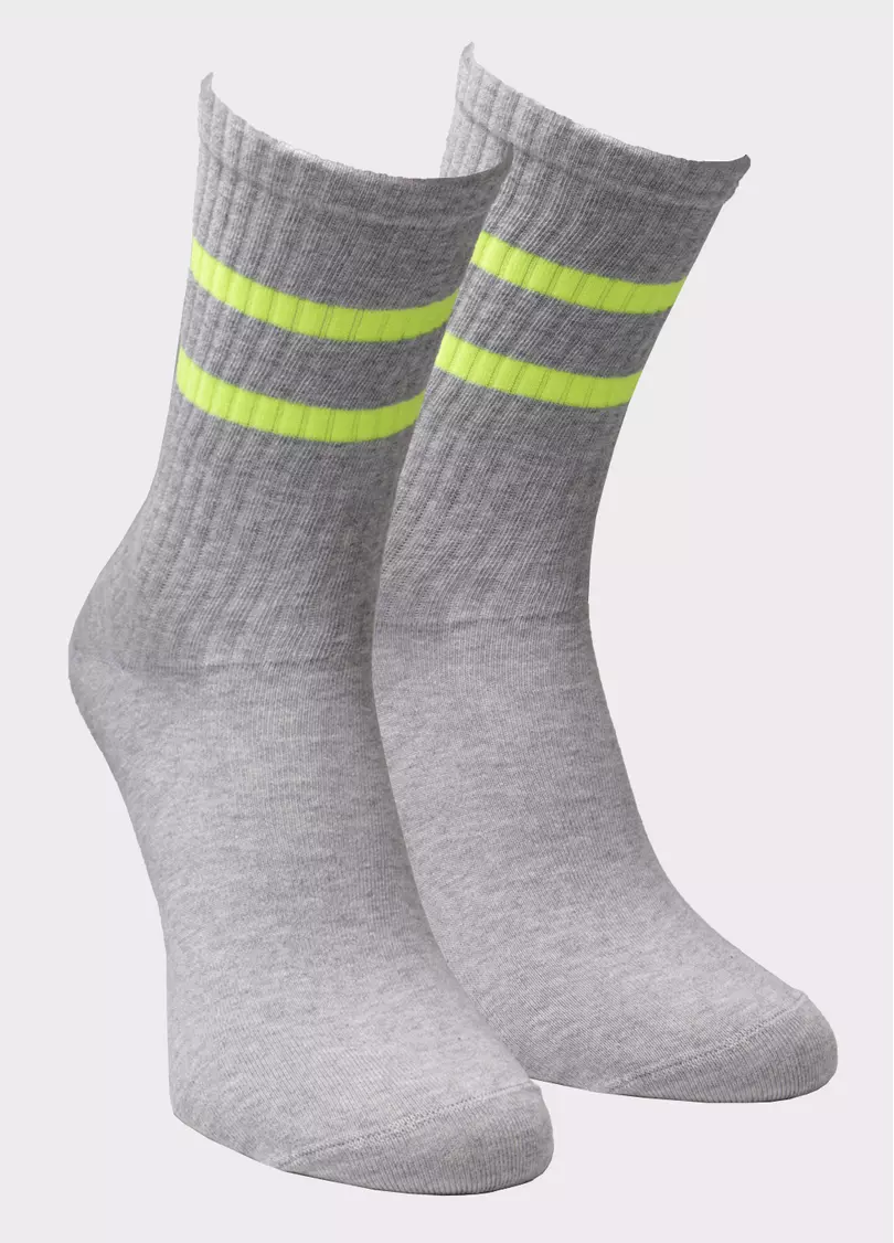 Высокие мужские носки MS3 SOFT NEON 002 light grey melange/yellow (меланж)