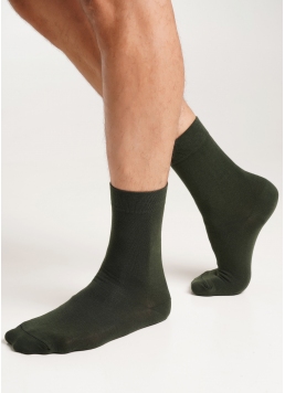 Однотонні чоловічі шкарпетки з бавовни високі MS3 SOFT PREMIUM CLASSIC khaki (зелений)