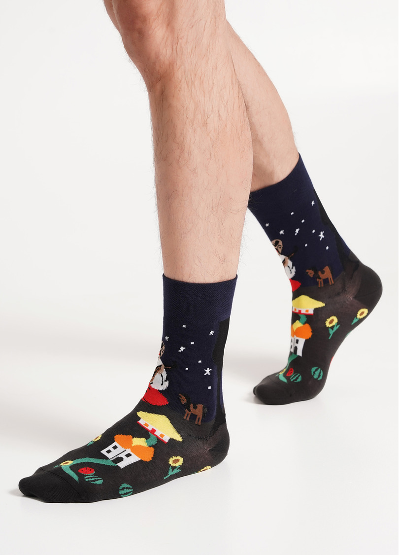 Чоловічі шкарпетки з малюнком "Козак Мамай" MS3 SOFT UKR 004 pirate black (чорний)