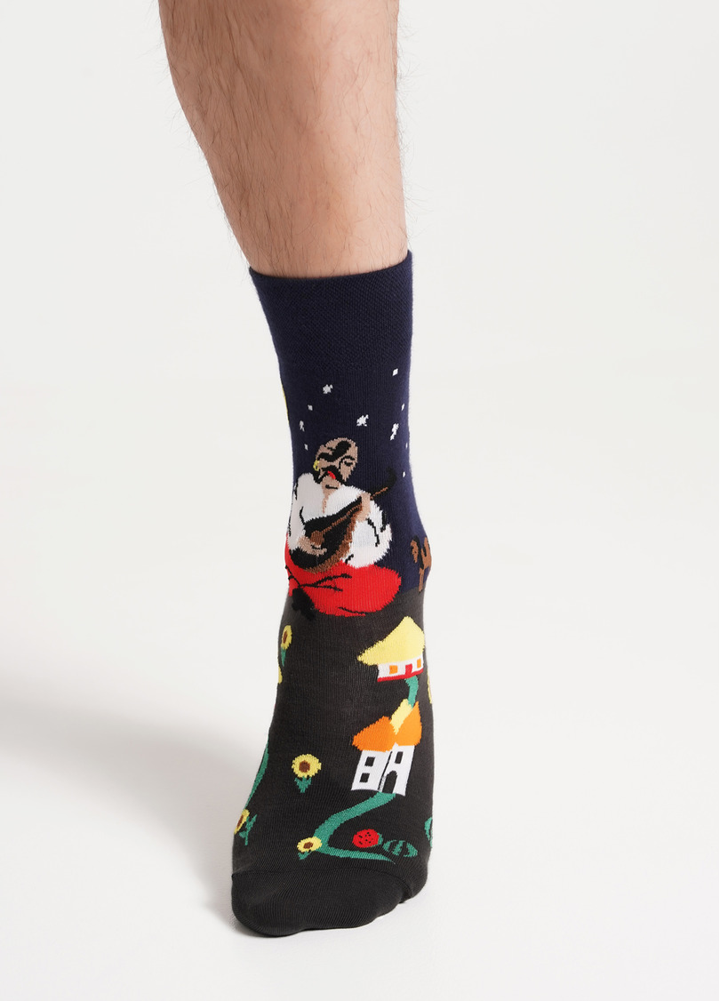 Чоловічі шкарпетки з малюнком "Козак Мамай" MS3 SOFT UKR 004 pirate black (чорний)