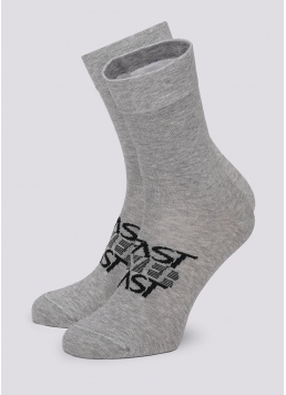 Високі чоловічі шкарпетки з написом "FAST NEVER LAST" MS3 TEXT 003 light grey melange (сірий меланж)