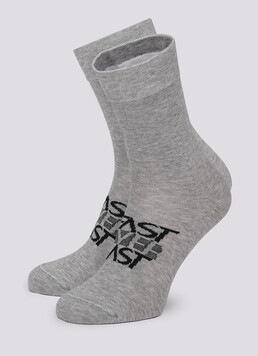 Высокие мужские носки с надписью "FAST NEVER LAST" MS3 TEXT 003 light grey melange (серый меланж)