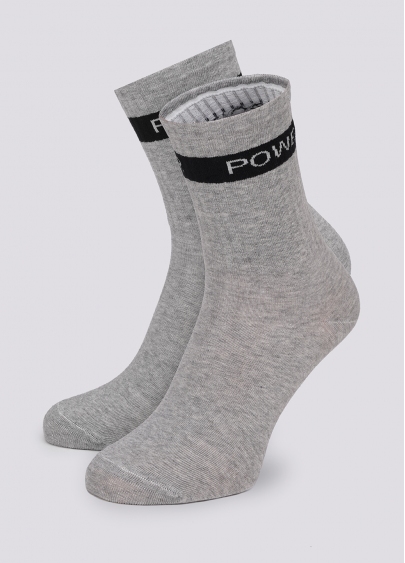 Мужские носки с надписью "POWER" по бокам MS3 TEXT STRONG 006 light grey melange (серый меланж)