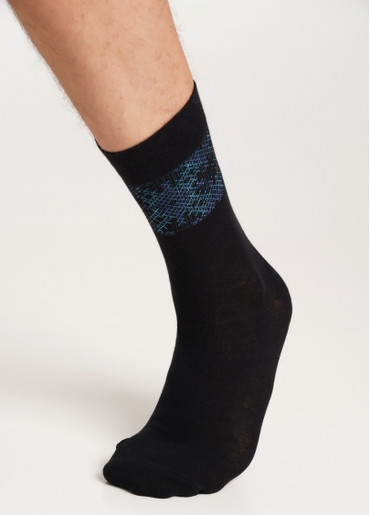 Чоловічі шкарпетки високі з орнаментом MS3 UKR 002 black/avio (чорний/блакитний)