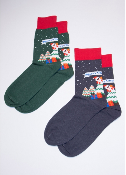 Новорічні чоловічі шкарпетки MS3C / Sl-NEW YEAR-004 dark green (зелений)