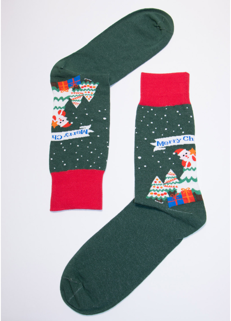 Новорічні чоловічі шкарпетки MS3C / Sl-NEW YEAR-004 dark green (зелений)