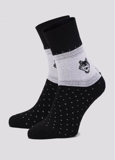 Чоловічі шкарпетки махрові з малюнком вовка MS3C/Te-003 black (чорний)