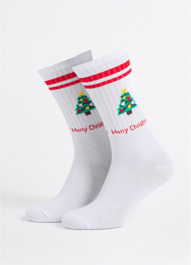 Мужские новогодние носки MS4 NEW YEAR STRONG 2602 white/red (белый/красный)