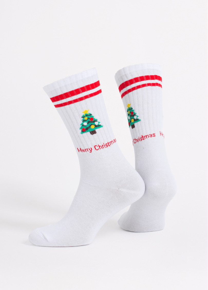 Мужские новогодние носки MS4 NEW YEAR STRONG 2602 white/red (белый/красный)