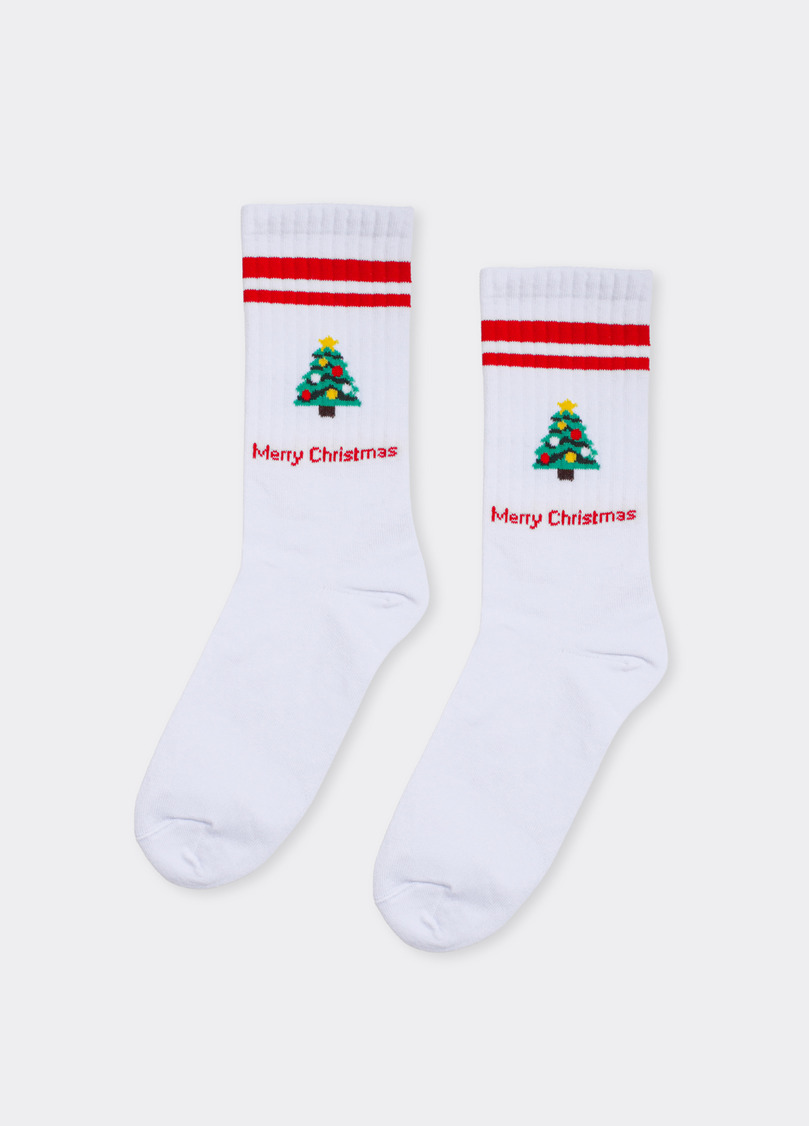 Мужские новогодние носки MS4 NEW YEAR STRONG 2602 white/red (белый/красный)