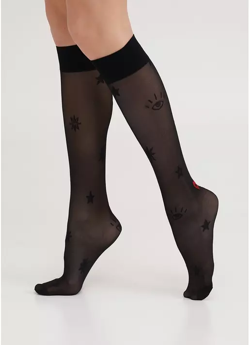 Прозрачные гольфы с тату DG-06 nero (черный)