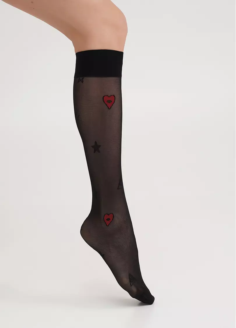 Прозрачные гольфы с тату DG-06 nero (черный)