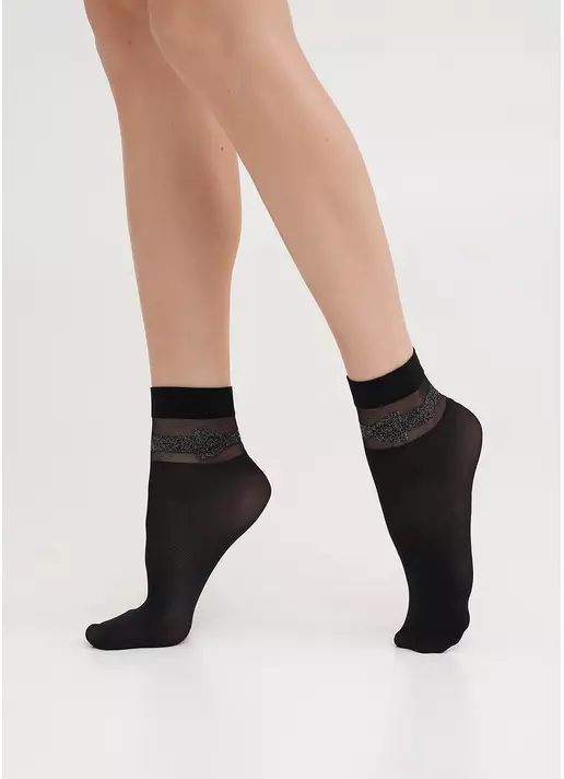 Носки с блестящим бантиком MLN-04 (Lurex) calzino 60 nero (черный)