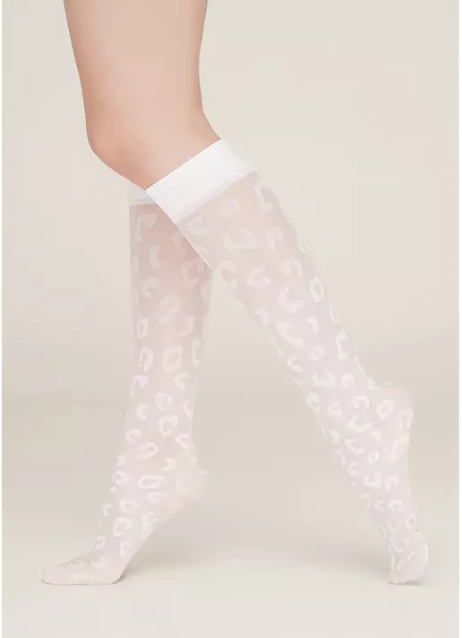 Жіночі гольфи з леопардовим принтом NG-08 gambaletto bianco (білий)