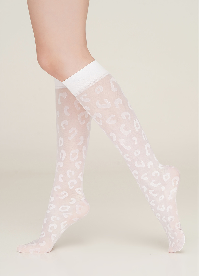 Жіночі гольфи з леопардовим принтом NG-08 gambaletto bianco (білий)