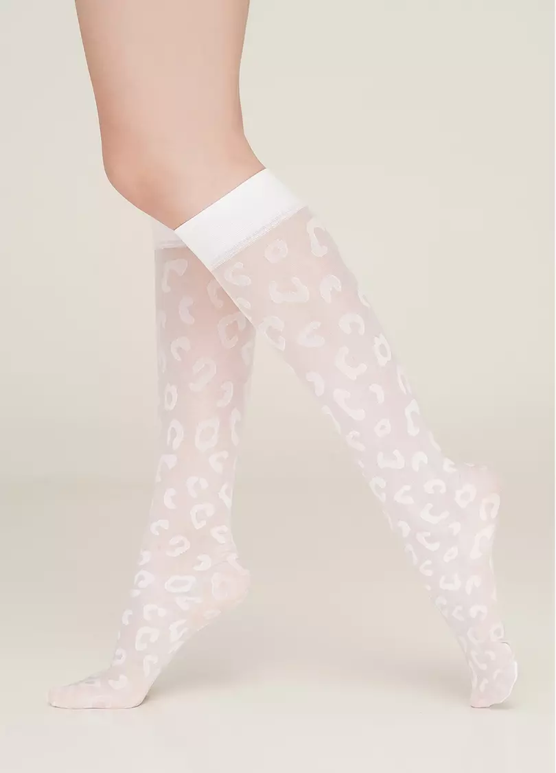 Жіночі гольфи з леопардовим принтом NG-08 gambaletto bianco (білий)