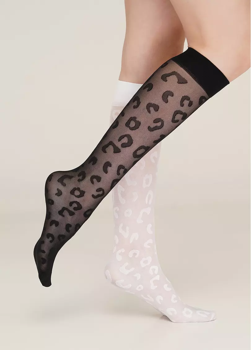 Жіночі гольфи з леопардовим принтом NG-08 gambaletto bianco (білий)