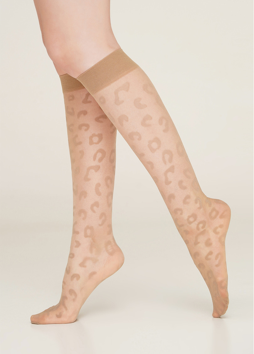 Жіночі гольфи з леопардовим принтом NG-08 gambaletto glace (бежевий)