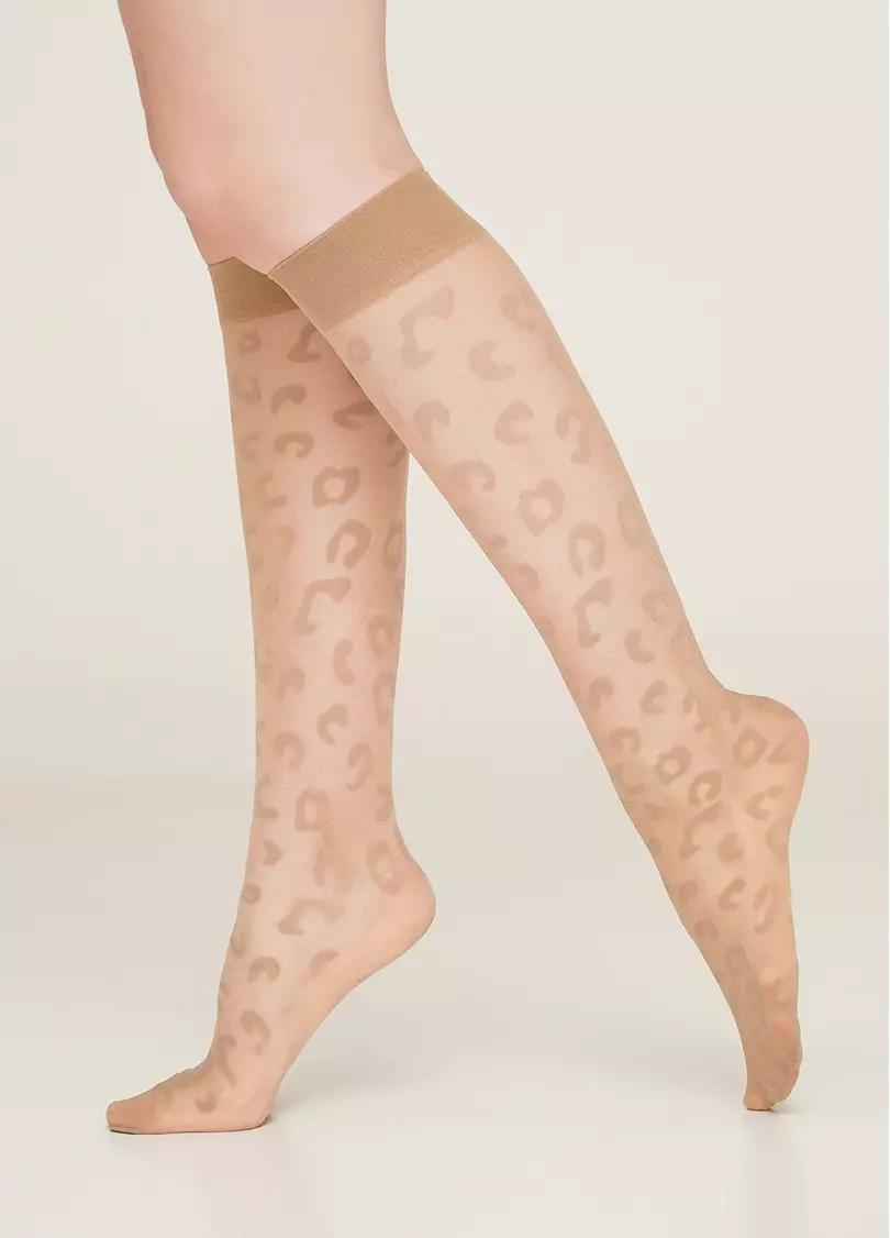 Женские гольфы с леопардовым принтом NG-08 gambaletto glace (бежевый)