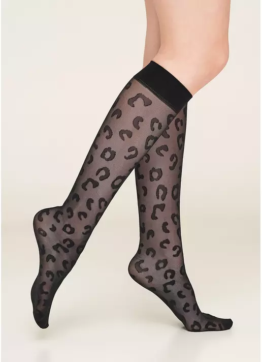 Жіночі гольфи з леопардовим принтом NG-08 gambaletto nero (чорний)