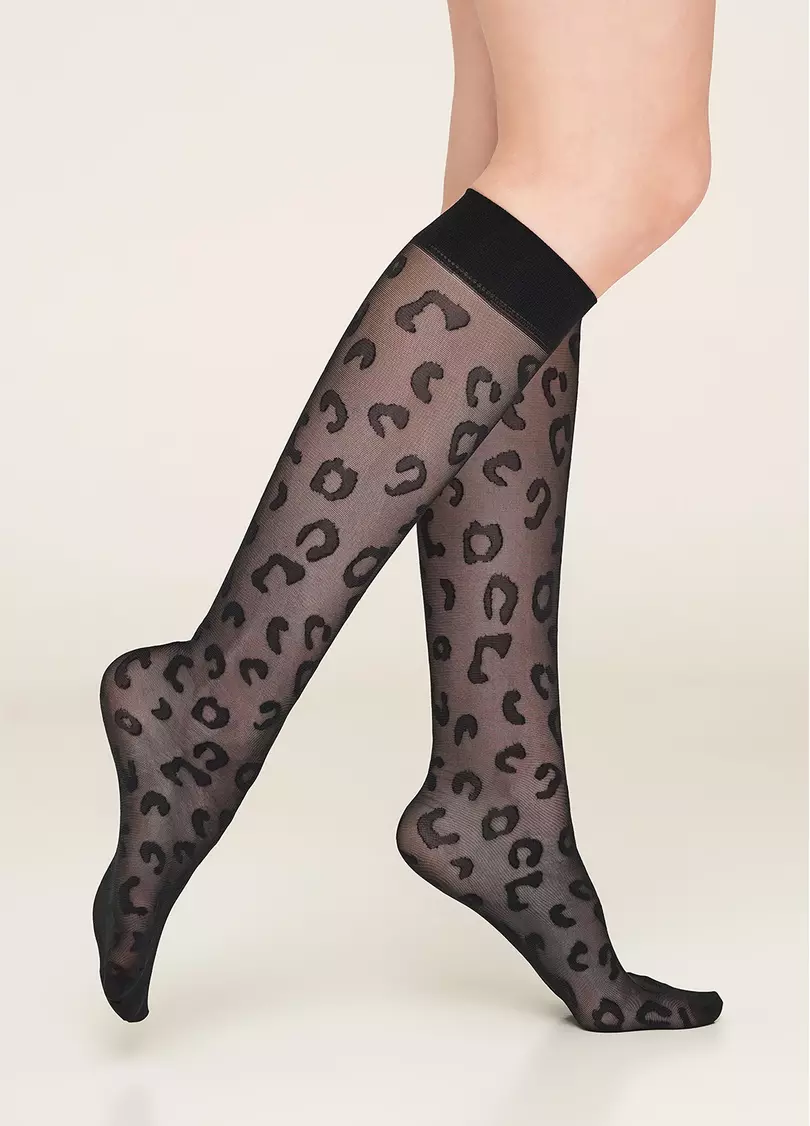 Женские гольфы с леопардовым принтом NG-08 gambaletto nero (черный)