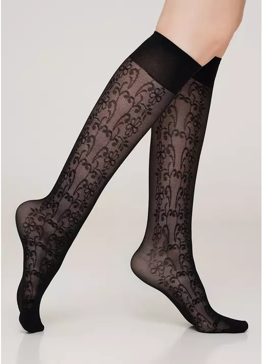 Женские гольфы с цветочным узором NG-10 gambaletto nero (черный)