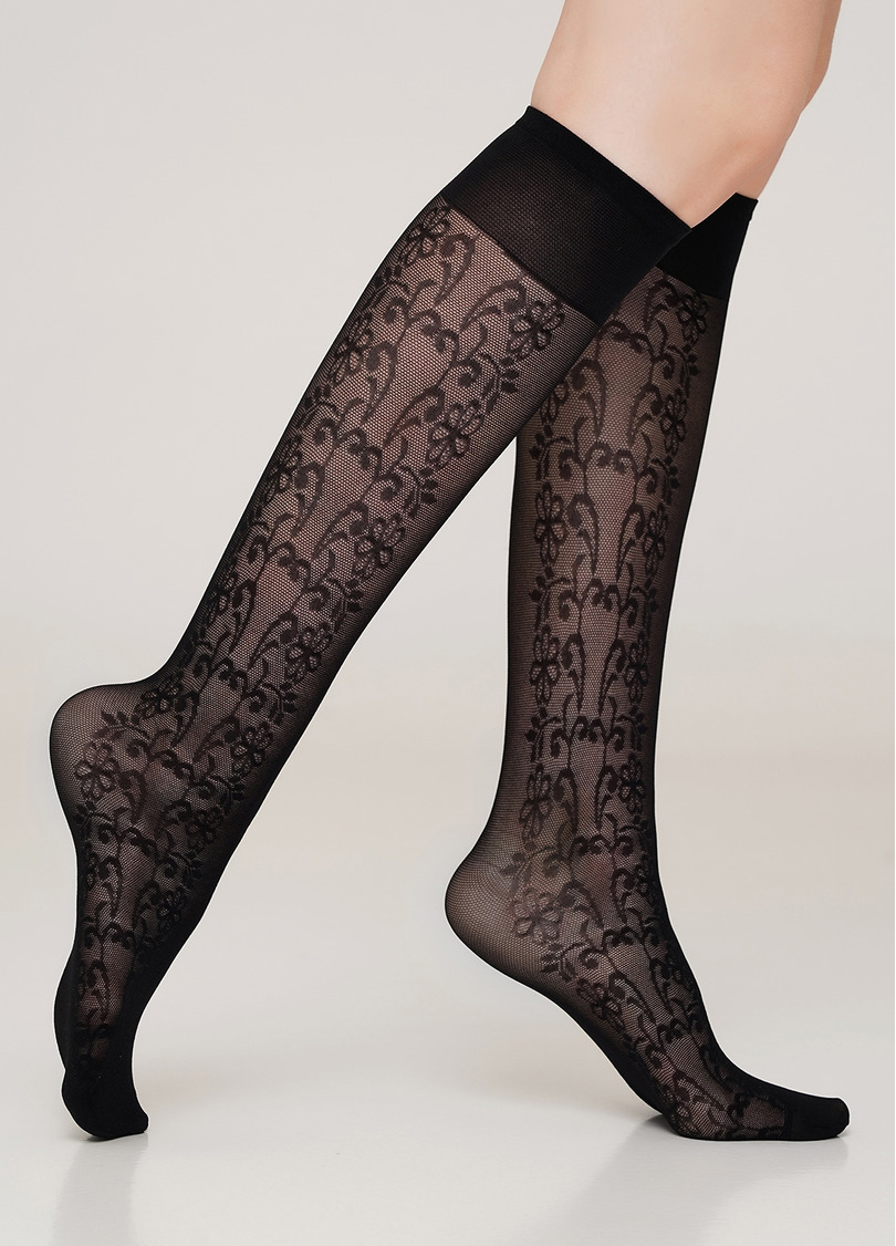 Женские гольфы с цветочным узором NG-10 gambaletto nero (черный)