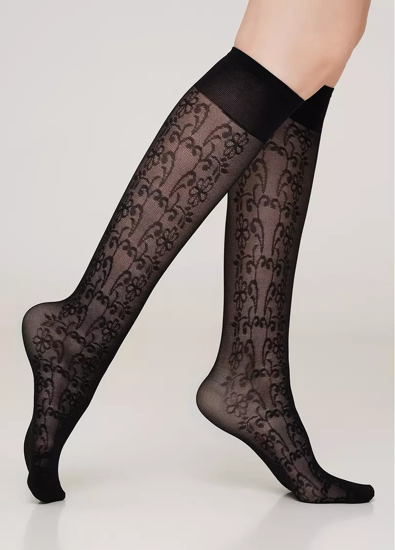 Женские гольфы с цветочным узором NG-10 gambaletto nero (черный)