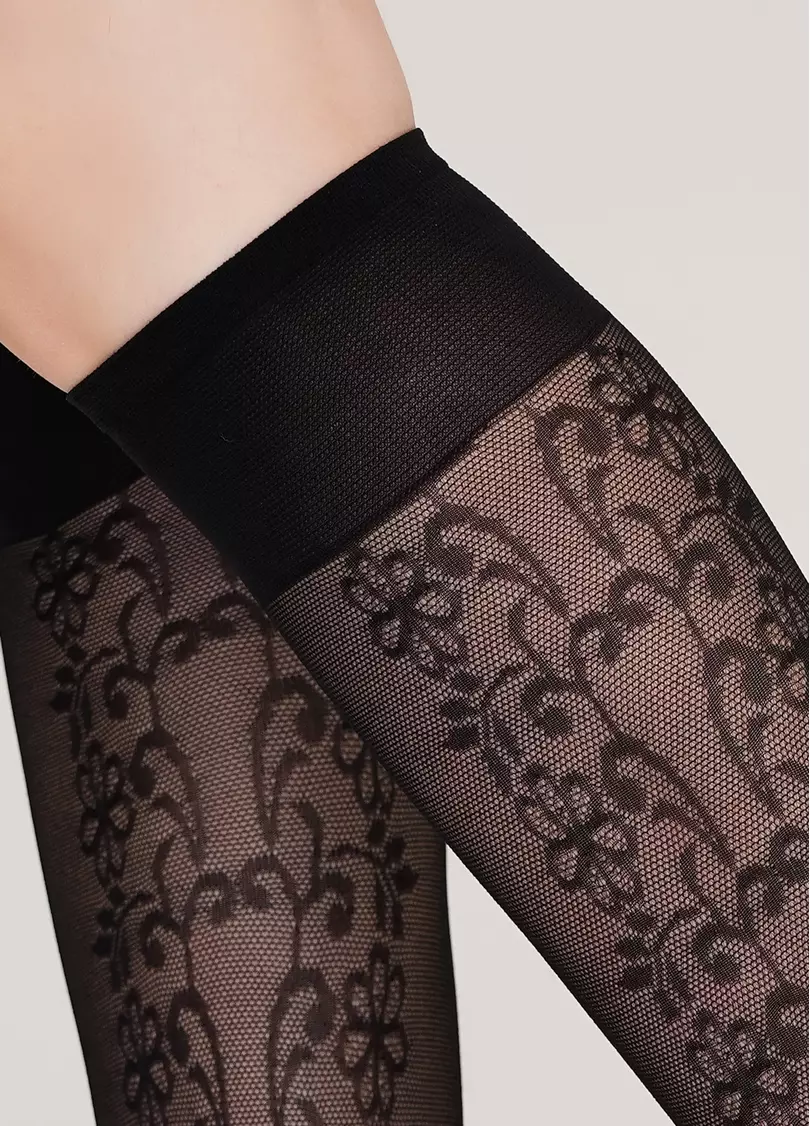 Женские гольфы с цветочным узором NG-10 gambaletto nero (черный)