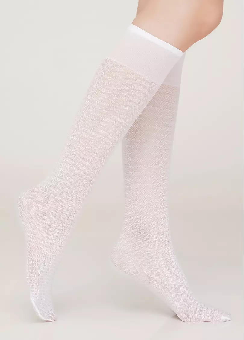 Женские ажурные гольфы NG-12 gambaletto bianco (белый)