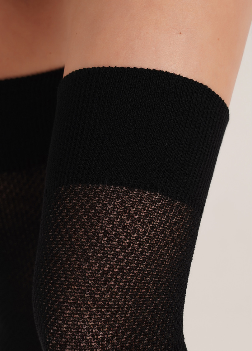 Гольфы выше колен с плетением сетки PARI UP COTTON CLASSIC 200 nero (черный)