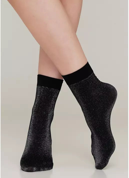 Женские носки с люрексом SHINY calzino dark silver metallic (серый)