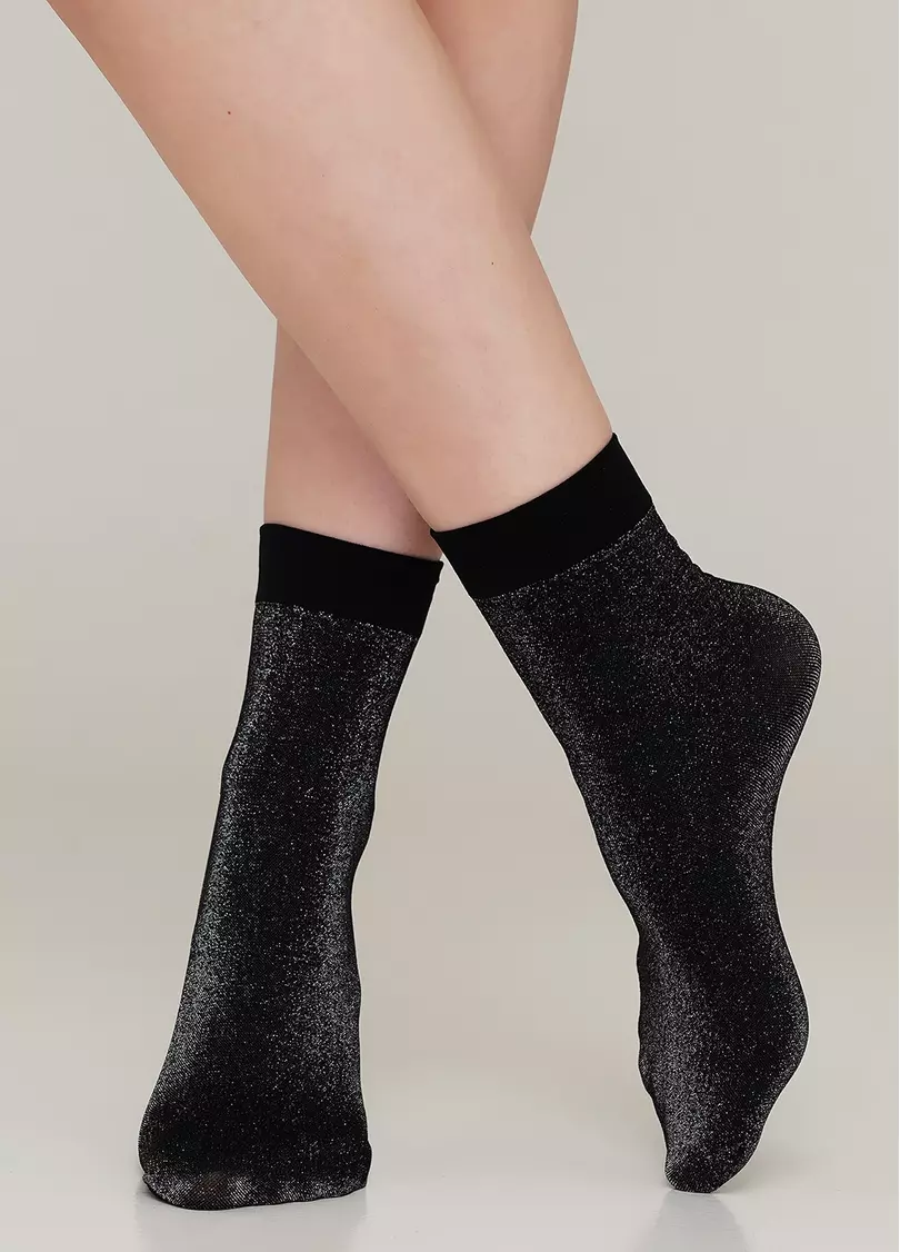 Женские носки с люрексом SHINY calzino dark silver metallic (серый)