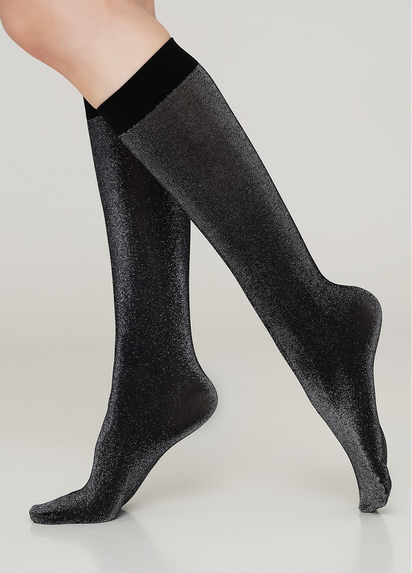 Жіночі гольфи з люрексом SHINY gamb dark silver metallic (сірий)