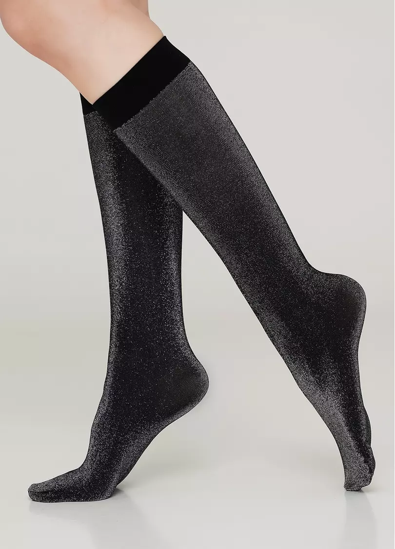 Женские гольфы с люрексом SHINY gamb dark silver metallic (серый)