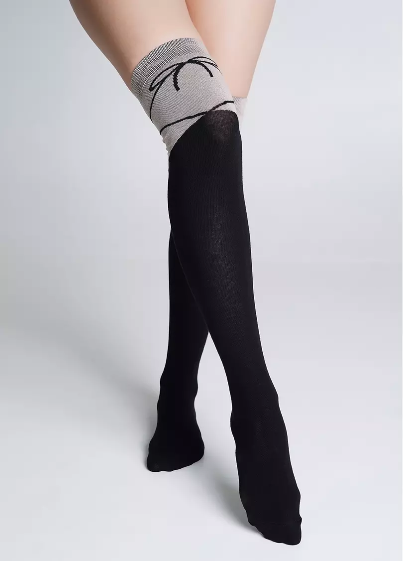 Ботфорты гольфы выше колен с бантиком WB1 FASHION 007 black (черный)