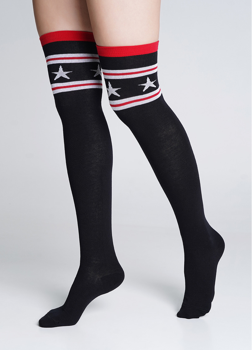 Гольфины с узором выше колен WB1 FASHION 009 black (черный)