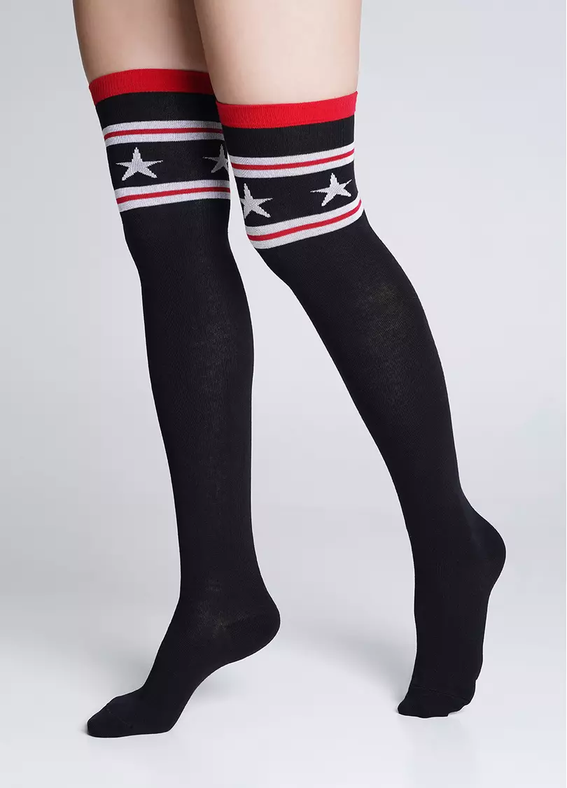 Гольфины с узором выше колен WB1 FASHION 009 black (черный)