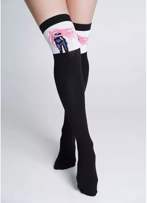 Бавовняні ботфорти гольфи з малюнком над коліном WB1 FASHION 014 black (чорний)