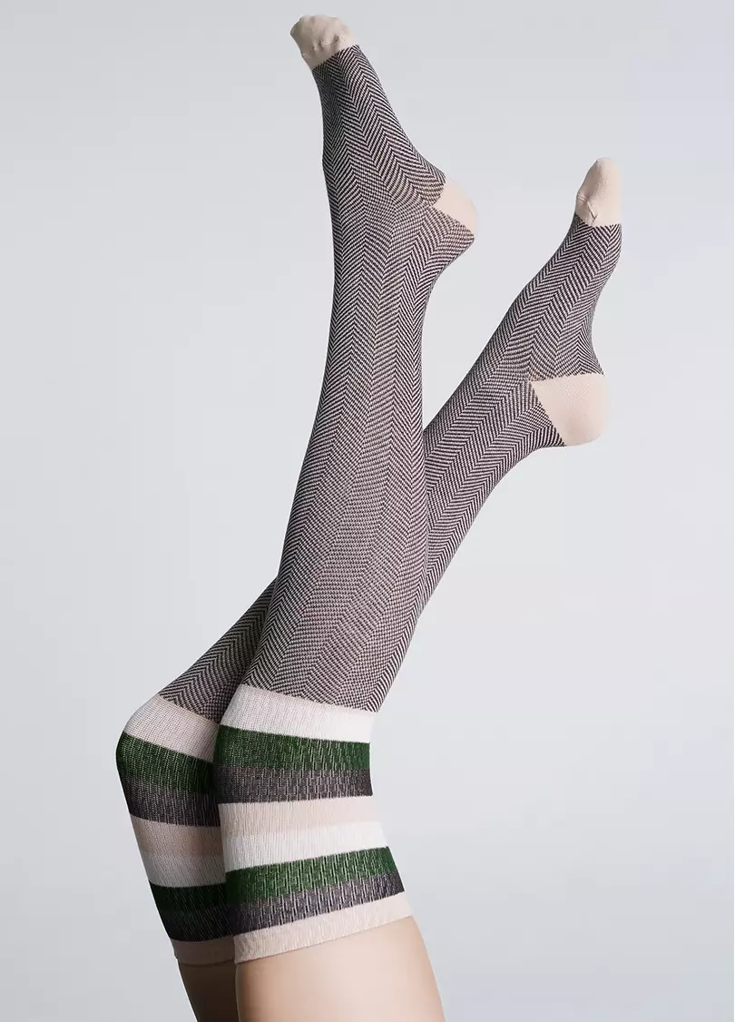 Хлопковые гольфины с плетением "елочка" WB1 FASHION STRONG 003 powder puff (бежевый)