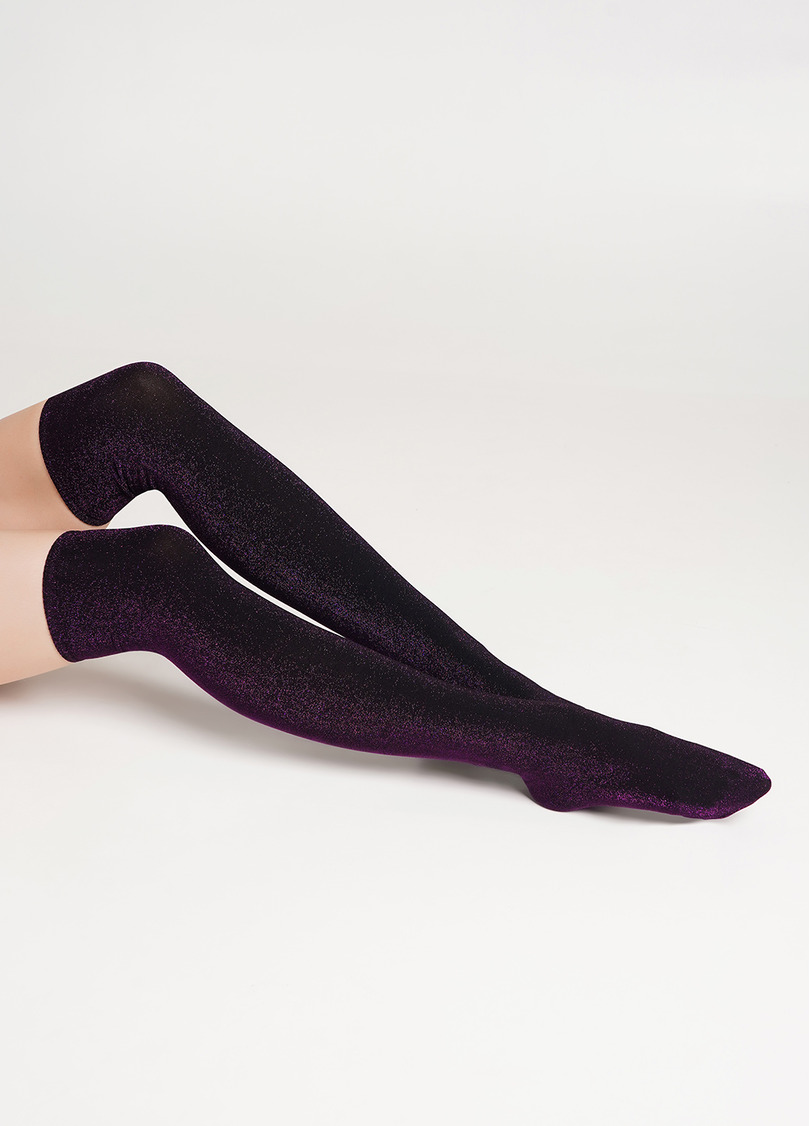 Блестящие ботфорты гольфы WB1 LUREX PA 001 black/shiny pink metallic (черный)