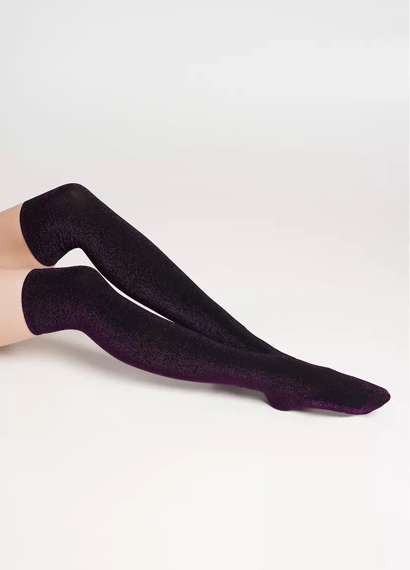 Блестящие ботфорты гольфы WB1 LUREX PA 001 black/shiny pink metallic (черный)